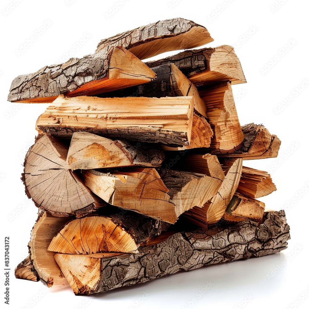 Stack of Split Firewood Logs on a White Background Stack of Split Firewood Logs on a White Background