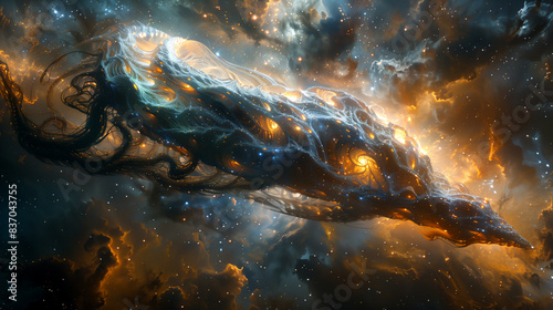  a giant cosmic serpent made of swirling nebulae and stars, floating through space photo