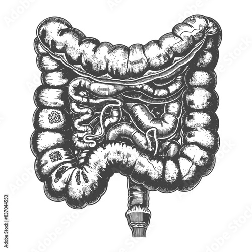 human large intestine with engraving style black color only