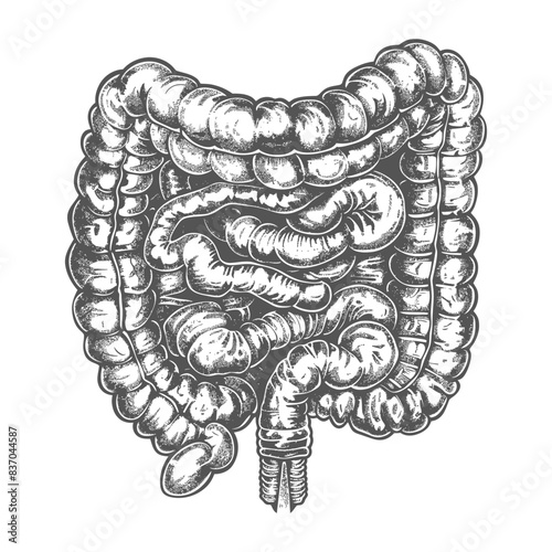 human intestine with engraving style black color only