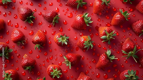 close up of strawberries on red background. generative ai 