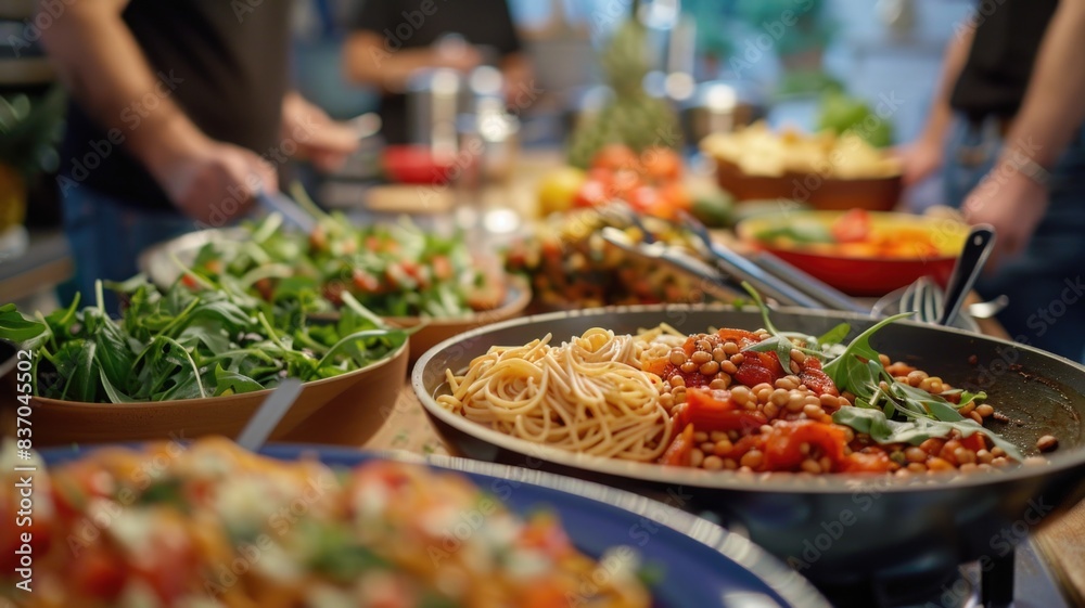 A weight loss group meeting with a nutritional demonstration using legume pasta as a healthy carb alternative