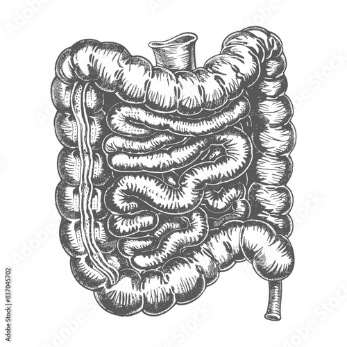 human small intestine with engraving style black color only