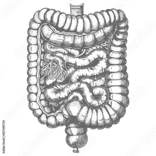 human small intestine with engraving style black color only
