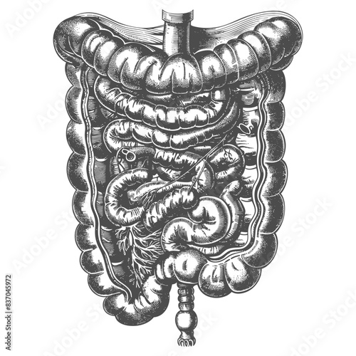 human small intestine with engraving style black color only