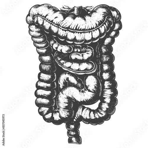 human small intestine with engraving style black color only