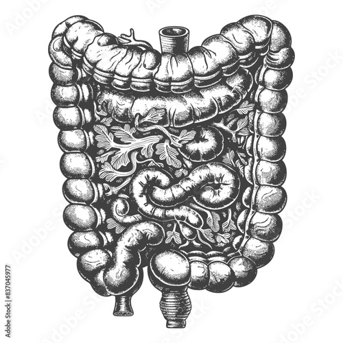 human small intestine with engraving style black color only