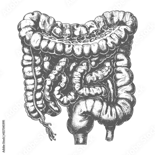 human small intestine with engraving style black color only