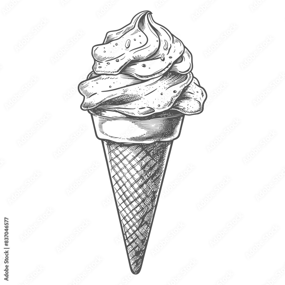 ice cream with engraving style black color only