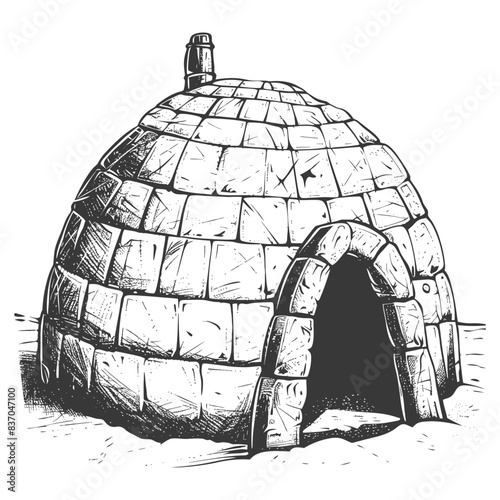 igloo the Eskimo tribal House with engraving style black color only
