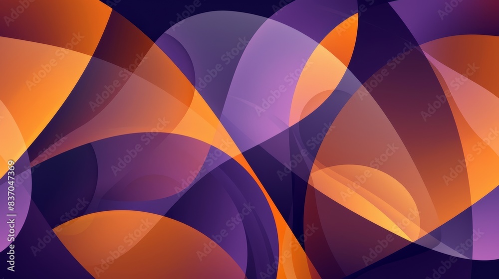 Obraz premium Vibrant Abstract Overlap. An abstract design featuring overlapping curves in shades of purple and orange, creating a smooth, modern aesthetic.