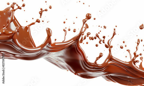 Gorgeous liquid chocolate waves on white background, a luxury treat. AI generative.