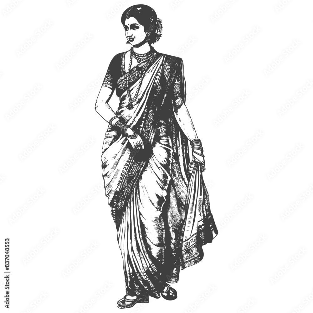 Indian women wearing Saree full body with engraving style black color only Indian women wearing Saree full body with engraving style black color only
