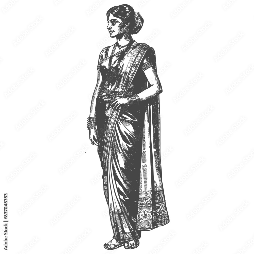 Indian women wearing Saree full body with engraving style black color only Indian women wearing Saree full body with engraving style black color only