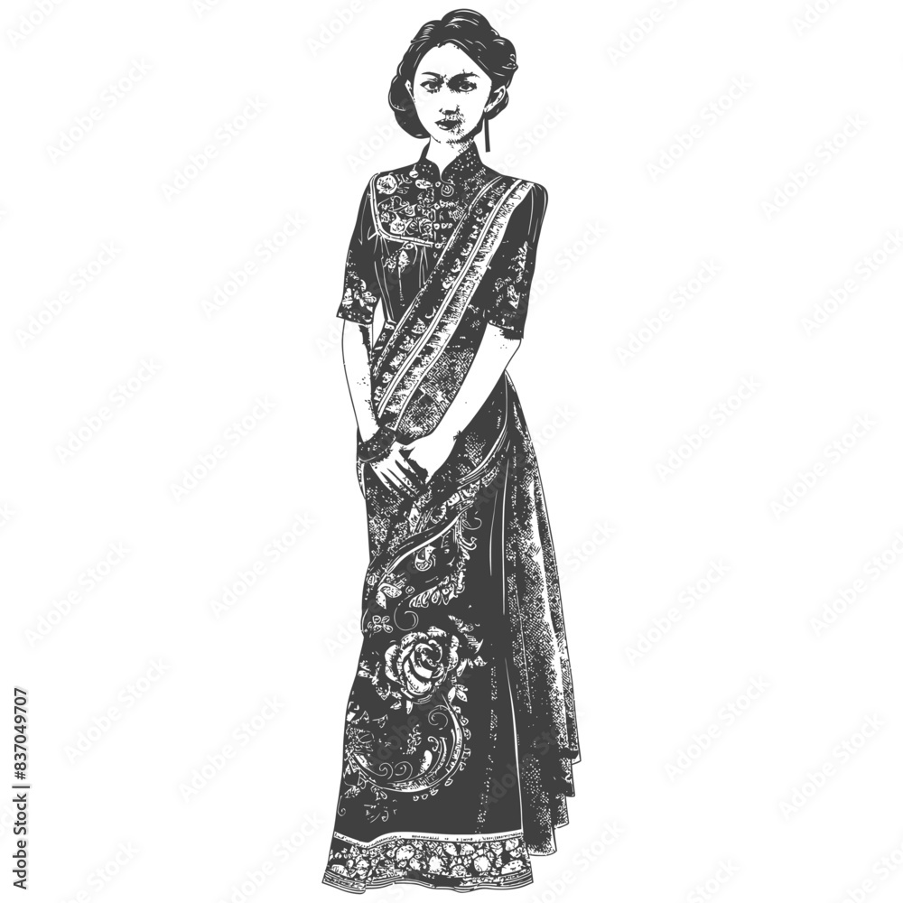 indonesian women wearing kebaya full body with engraving style black color only indonesian women wearing kebaya full body with engraving style black color only