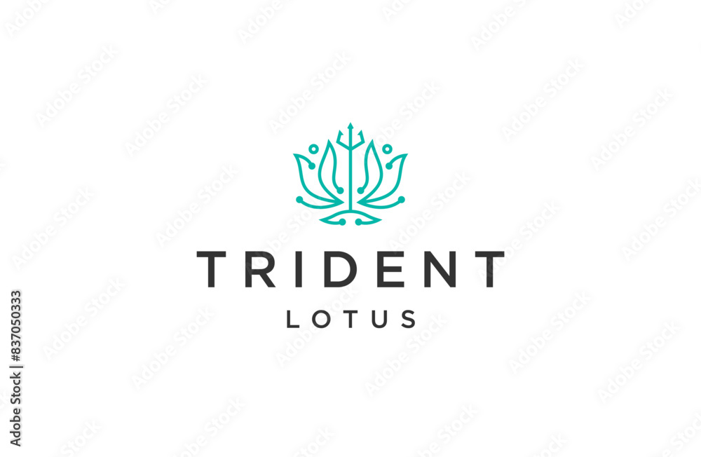 Lotus trident with line art style logo design template flat vector Lotus trident with line art style logo design template flat vector