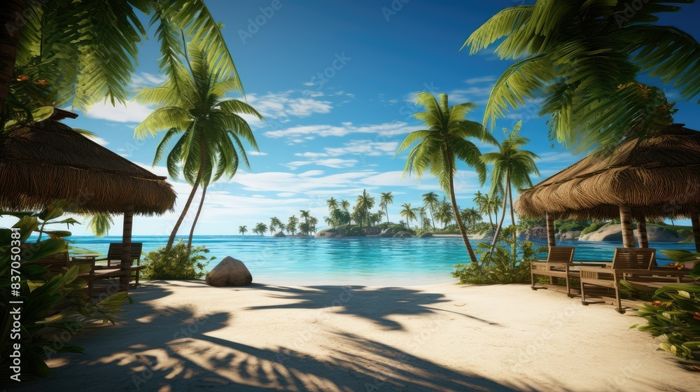 Palm tree shadows on a sunny paradise island Palm tree shadows on a sunny paradise island
