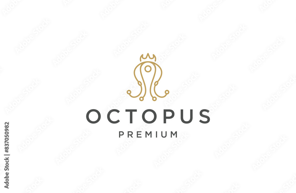 Luxury king octopus with line art style logo design template flat vector Luxury king octopus with line art style logo design template flat vector