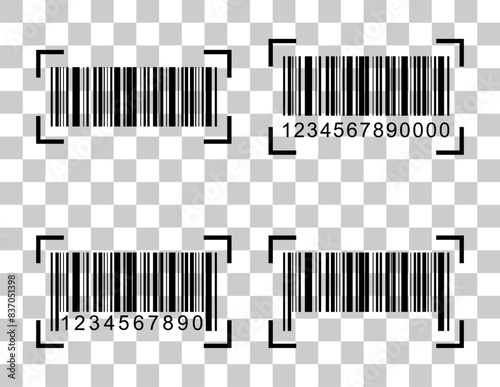 Set of Barcode vector icon. Bar code for web flat design. scanner illustration