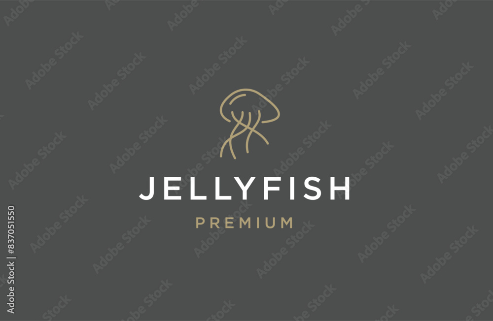 Jellyfish with line art style logo design template flat vector Jellyfish with line art style logo design template flat vector