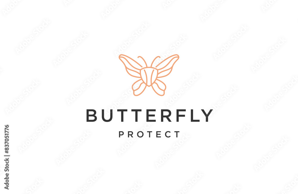 Butterfly shield with line art style logo design template