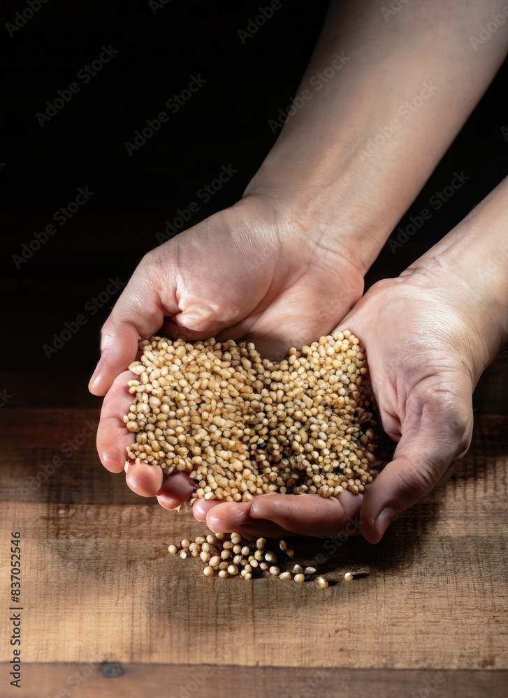 hands with handful of sorghum hands with handful of sorghum