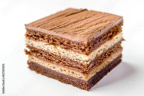 Layered Rye Bread Dessert with Textured Layers Isolated on a Pure White Background, Vibrant and Detailed Presentation