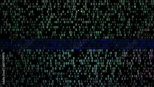 Binary code background. Digital technology, big data and artificial intelligence concept. Binary numbers zero and one display on black monitor screen. 4K video animation 3d rendering.
