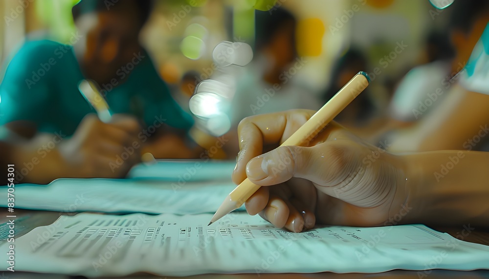 Students taking exam in classroom. Education test. Students taking exam ...
