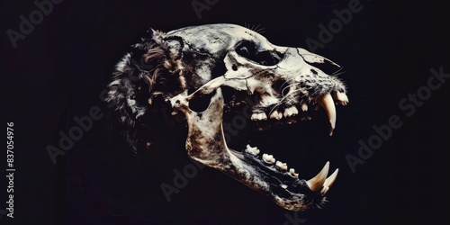 the skull of an animal on black background © ABULKALAM