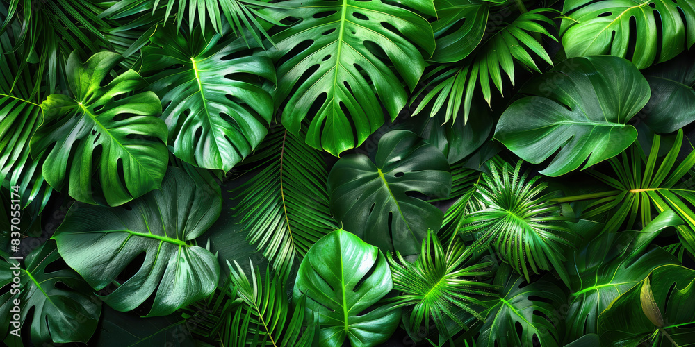 Fototapeta premium Close-up of Lush Green Leaves background, generative ai