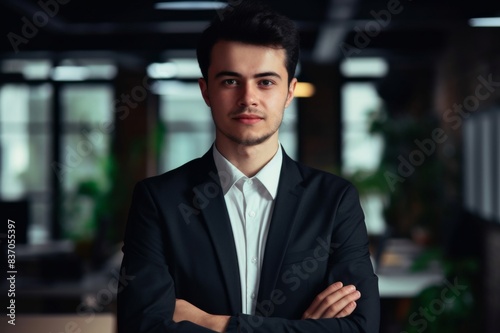 Portrait of a Handsome Young Businessman Standing in the Office © alisaaa