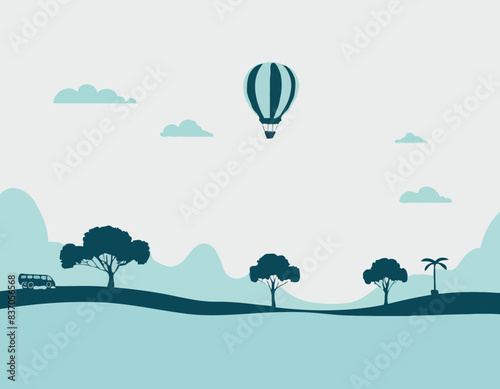 Illustration vectorielle. Silhouette de ballon à air chaud. Transport aérien pour les voyages. Isolé sur fond blanc photo