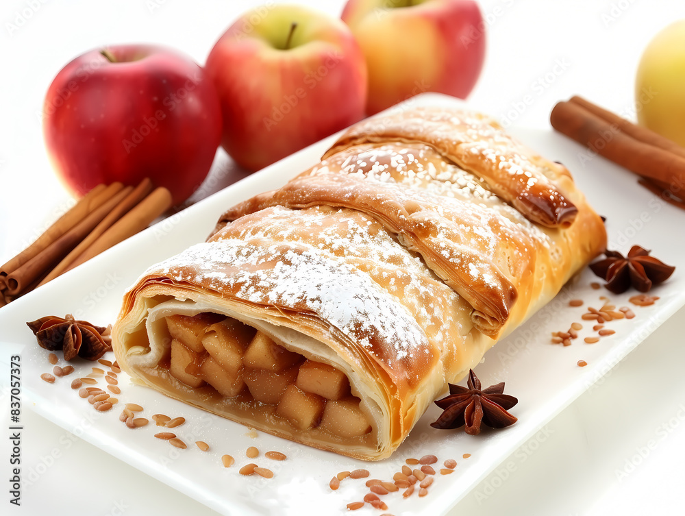 A pastry with apples and cinnamon on top A pastry with apples and cinnamon on top