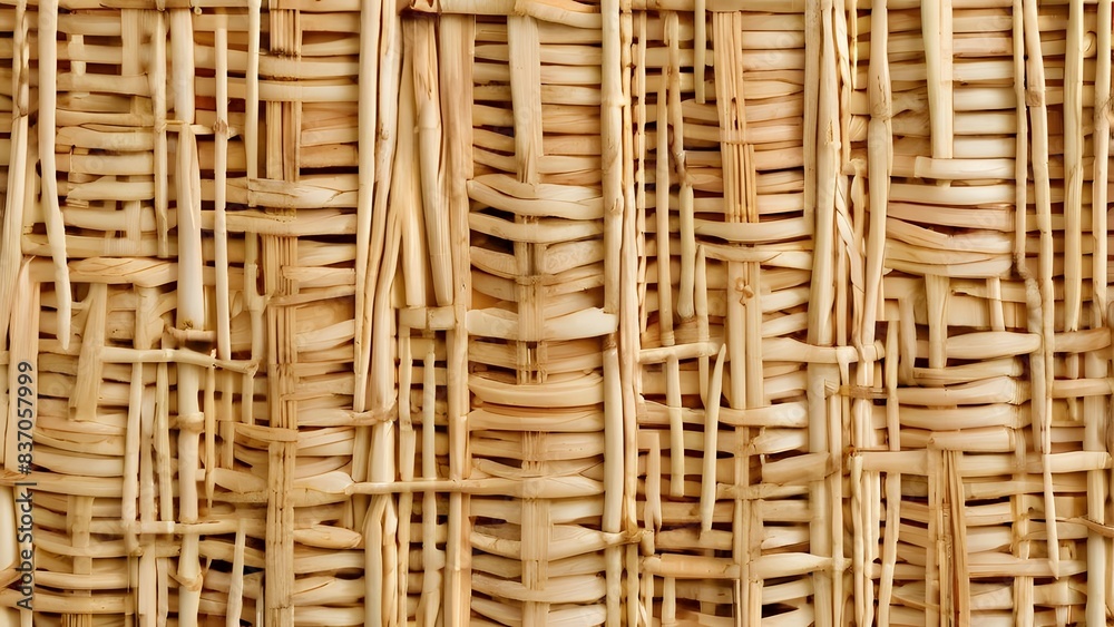 Woven Bamboo and Wicker Basket Texture on Parquet Floor Woven Bamboo and Wicker Basket Texture on Parquet Floor