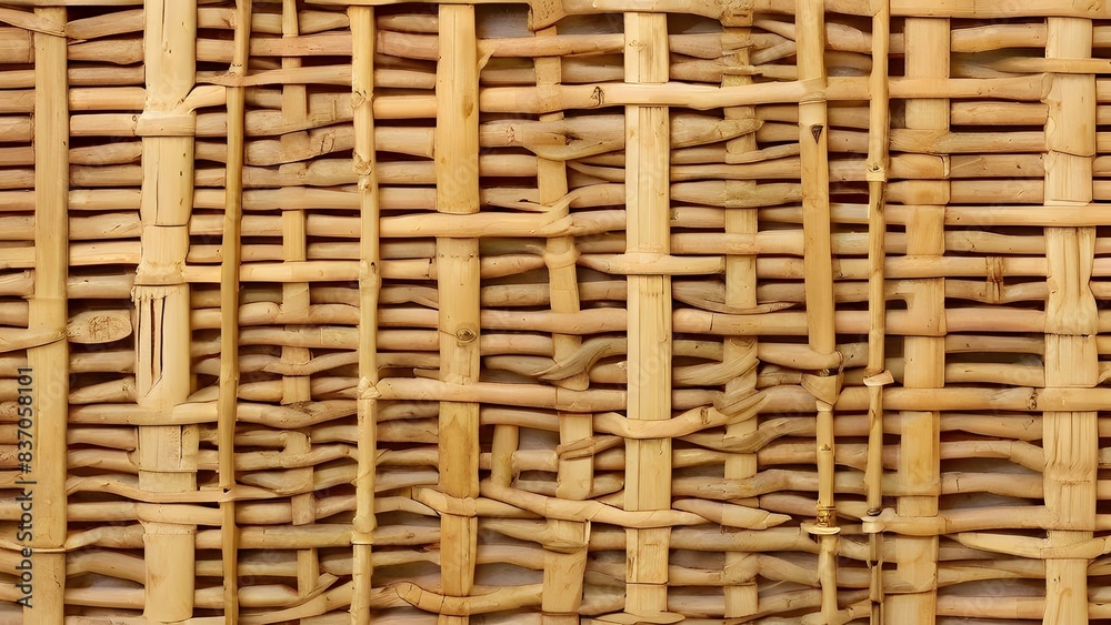 Woven Bamboo and Wicker Basket Texture on Parquet Floor Woven Bamboo and Wicker Basket Texture on Parquet Floor