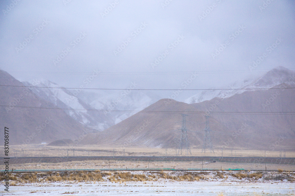 Haixi Mongolian and Tibetan Autonomous Prefecture, Qinghai Province - Meadow Road under Snowy Mountains Haixi Mongolian and Tibetan Autonomous Prefecture, Qinghai Province - Meadow Road under Snowy Mountains