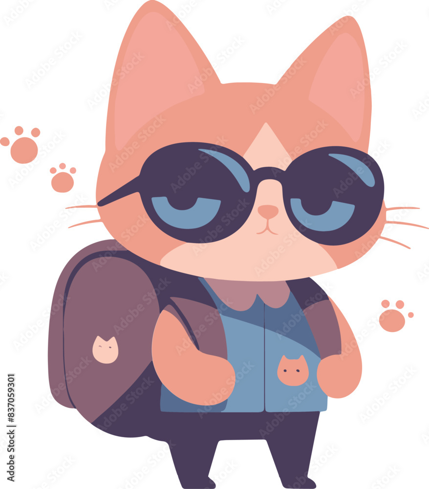 Illustration of an adorable cat in sunglasses with a backpack and shoes Illustration of an adorable cat in sunglasses with a backpack and shoes