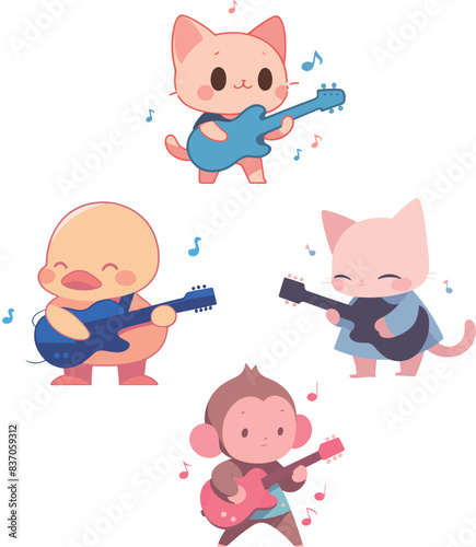 Illustrated animals strumming guitars