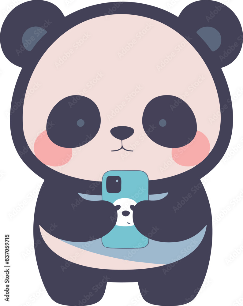 Cartoon Panda bear with animal-shaped cell phone Cartoon Panda bear with animal-shaped cell phone
