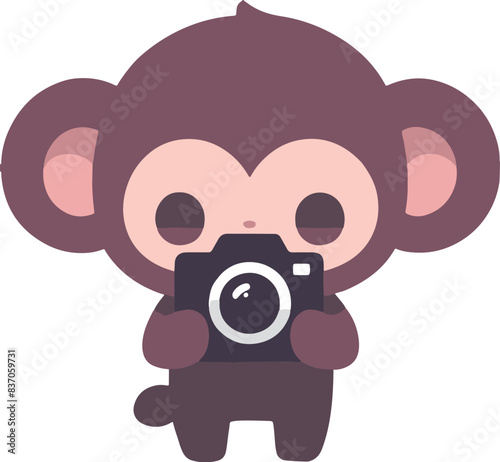 Cartoon monkey holding a camera, making eye contact with the viewer