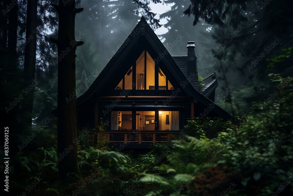 Serene Wilderness Cabin in Majestic Forest Trees Serene Wilderness Cabin in Majestic Forest Trees