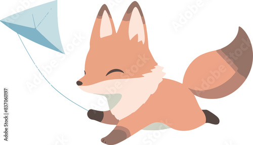 Cartoon fox flying a kite together