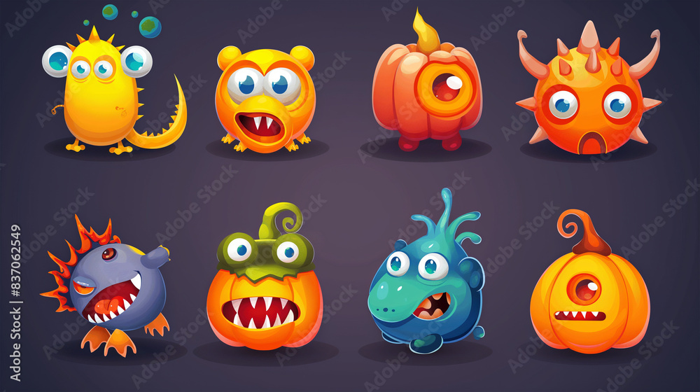 Asset of Mobile game, Halloween, slot game isolation on dark background, Illustration Asset of Mobile game, Halloween, slot game isolation on dark background, Illustration