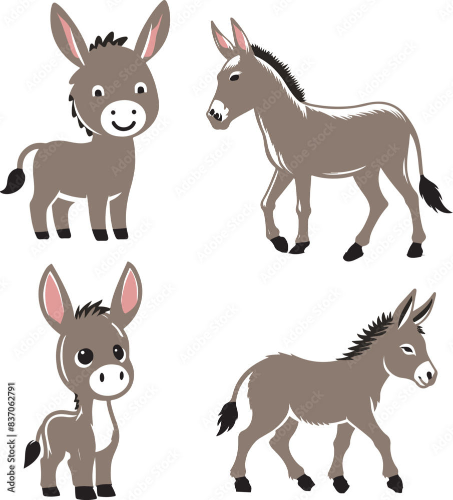 donkey cartoon Silhouette on White Background , animals, vector , colorful donkey . donkey cartoon Silhouette on White Background , animals, vector , colorful donkey .