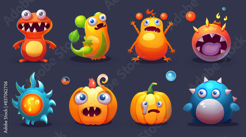 Asset of Mobile game  Halloween  slot game isolation on dark background  Illustration