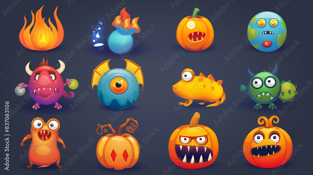 Asset of Mobile game, Halloween, slot game isolation on dark background, Illustration Asset of Mobile game, Halloween, slot game isolation on dark background, Illustration