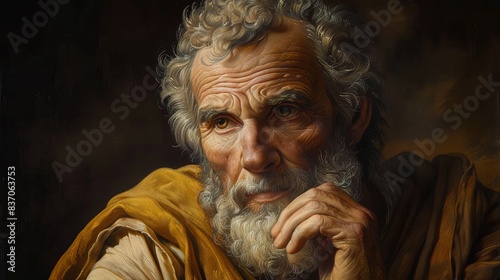 An exquisite classical style portrait depicts a thoughtful old man, creating an abstract feel for a timeless wallpaper or background that is best-seller material