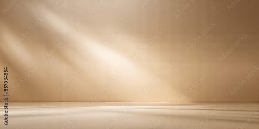 Light Tan Blur: A minimalist Light Tan blurred background with gentle shadows on the floor and wall, perfect for product display.
