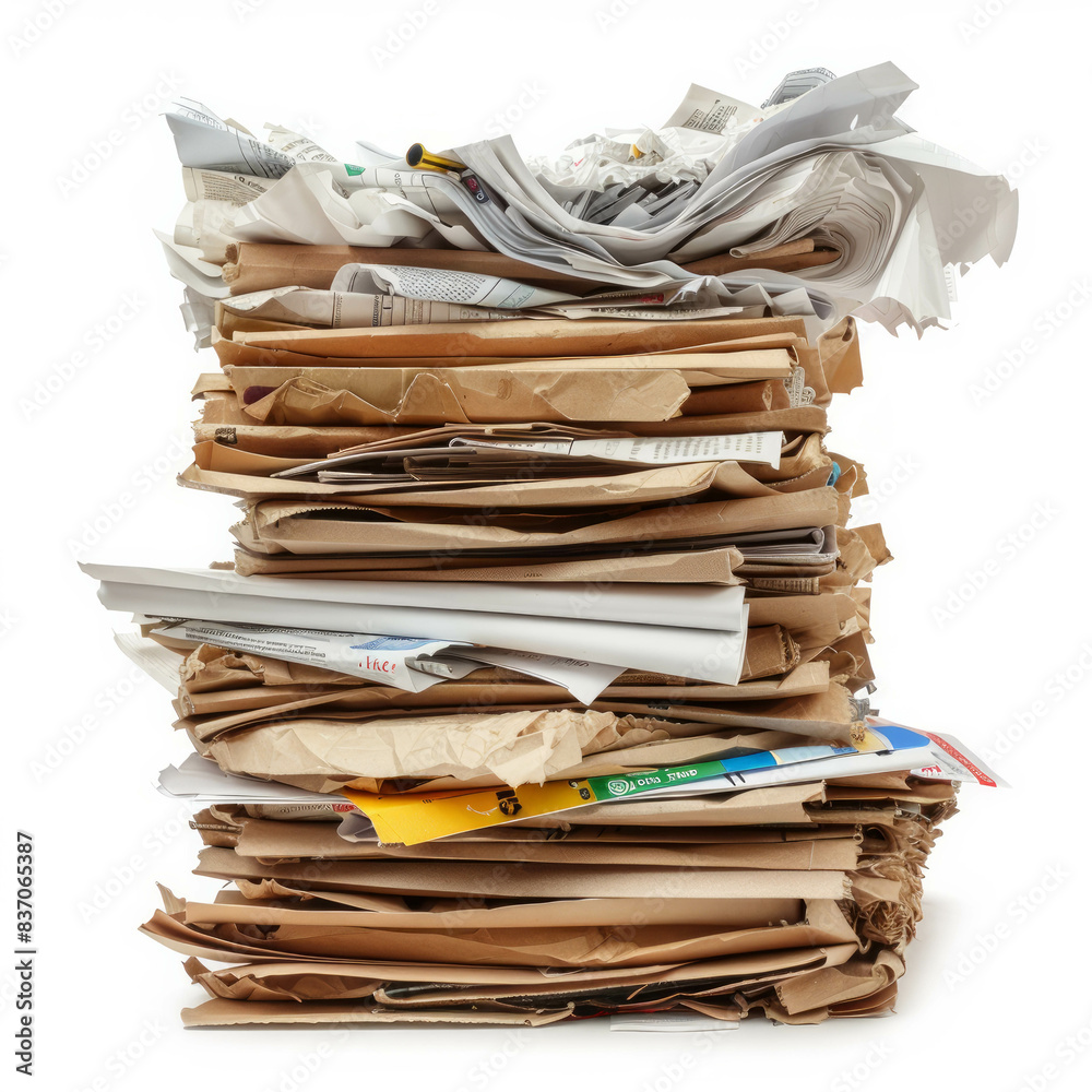 A neat stack of cardboard pieces on a white background, showcasing recyclable and sustainable material. Perfect for packaging and crafting ideas. AI generative. A neat stack of cardboard pieces on a white background, showcasing recyclable and sustainable material. Perfect for packaging and crafting ideas. AI generative.